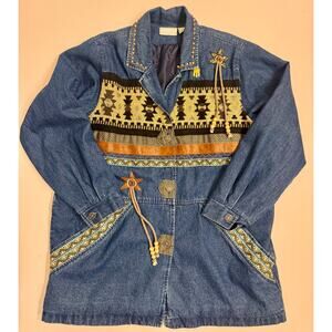 Vintage 220 Hickory Women's Southwestern Aztec Denim Jacket Insulated Size L